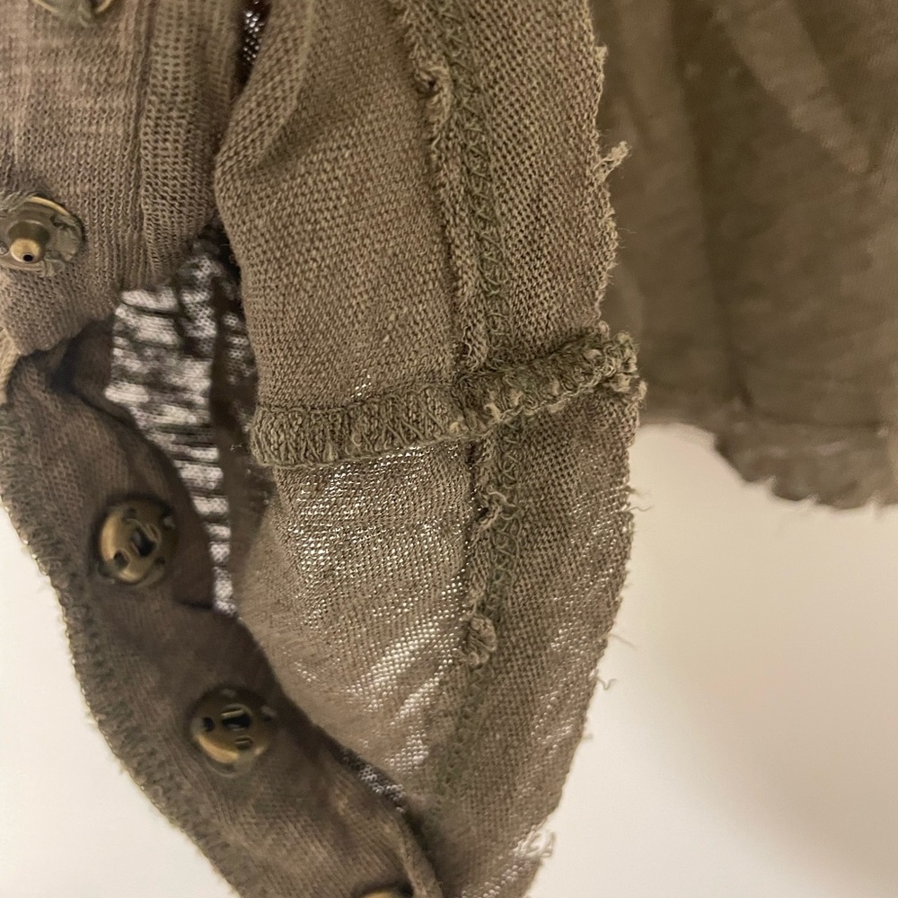Free People Olive Raw-Edge Long Sleeve Henley - Picture 4 of 7